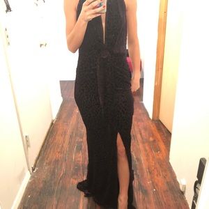 Floor length velvet burn out fabric dress